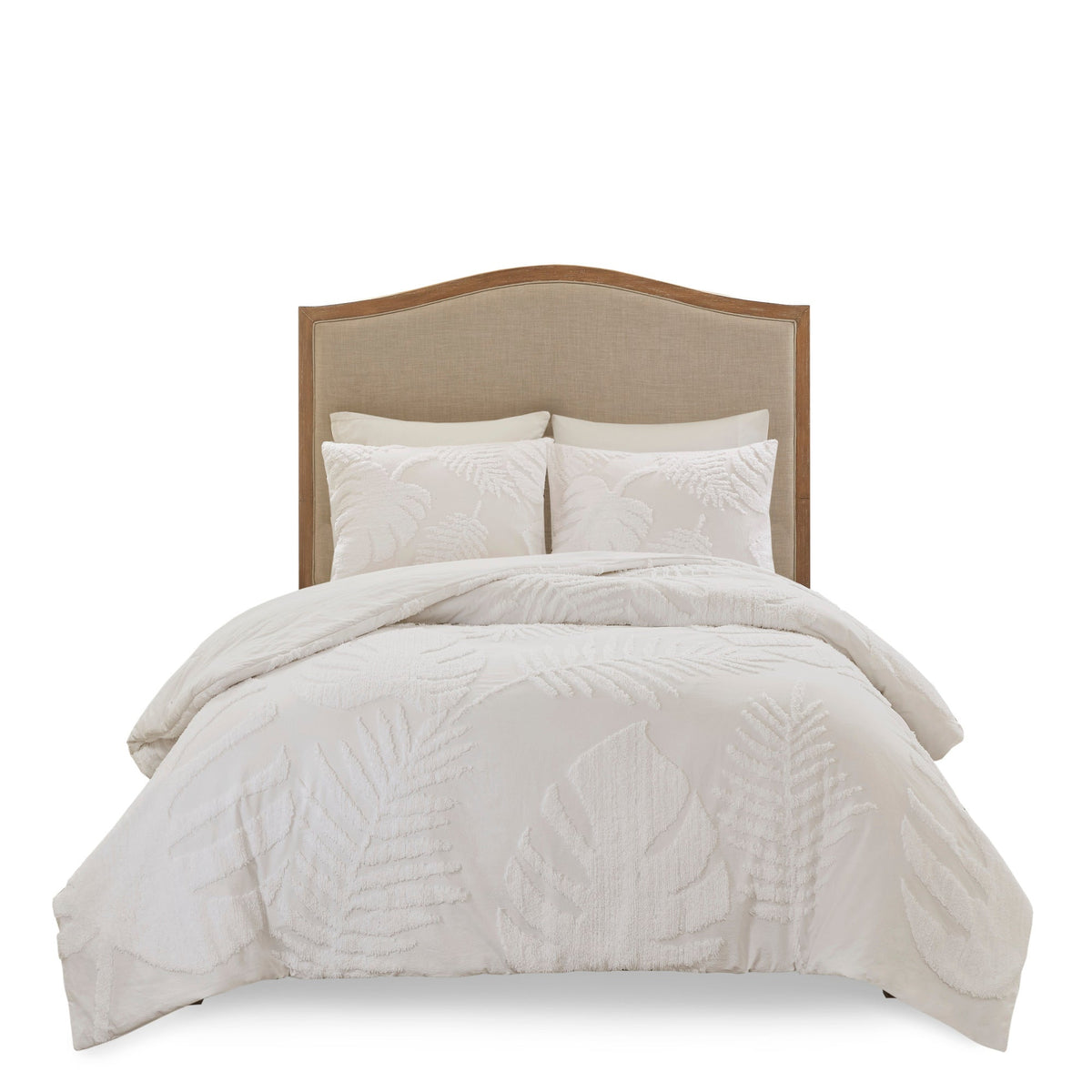 Tufted Cotton Chenille Palm Comforter Set with Palm Leaf Design - Off White