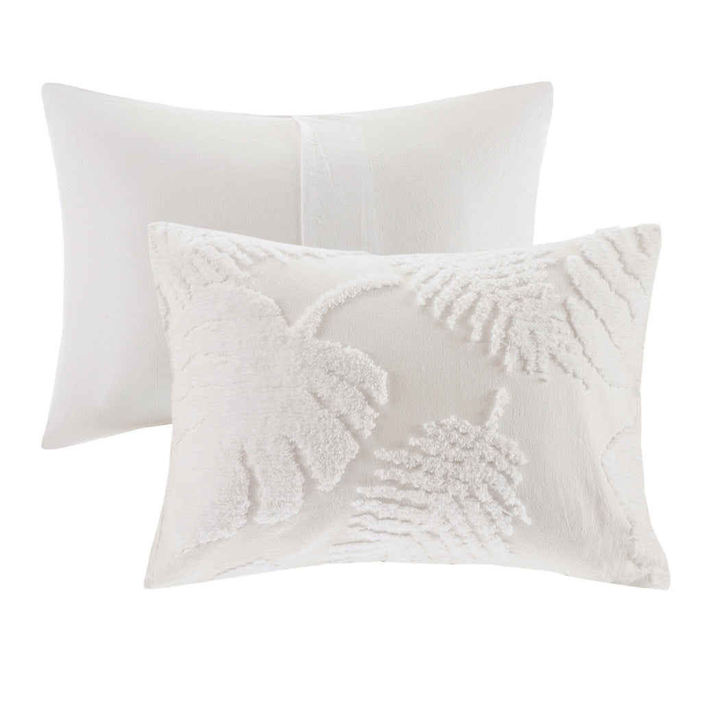 Tufted Cotton Chenille Palm Comforter Set with Palm Leaf Design - Off White