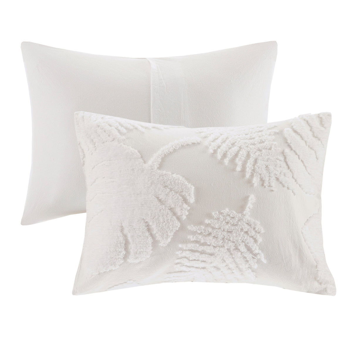 Tufted Cotton Chenille Palm Comforter Set with Palm Leaf Design - Off White