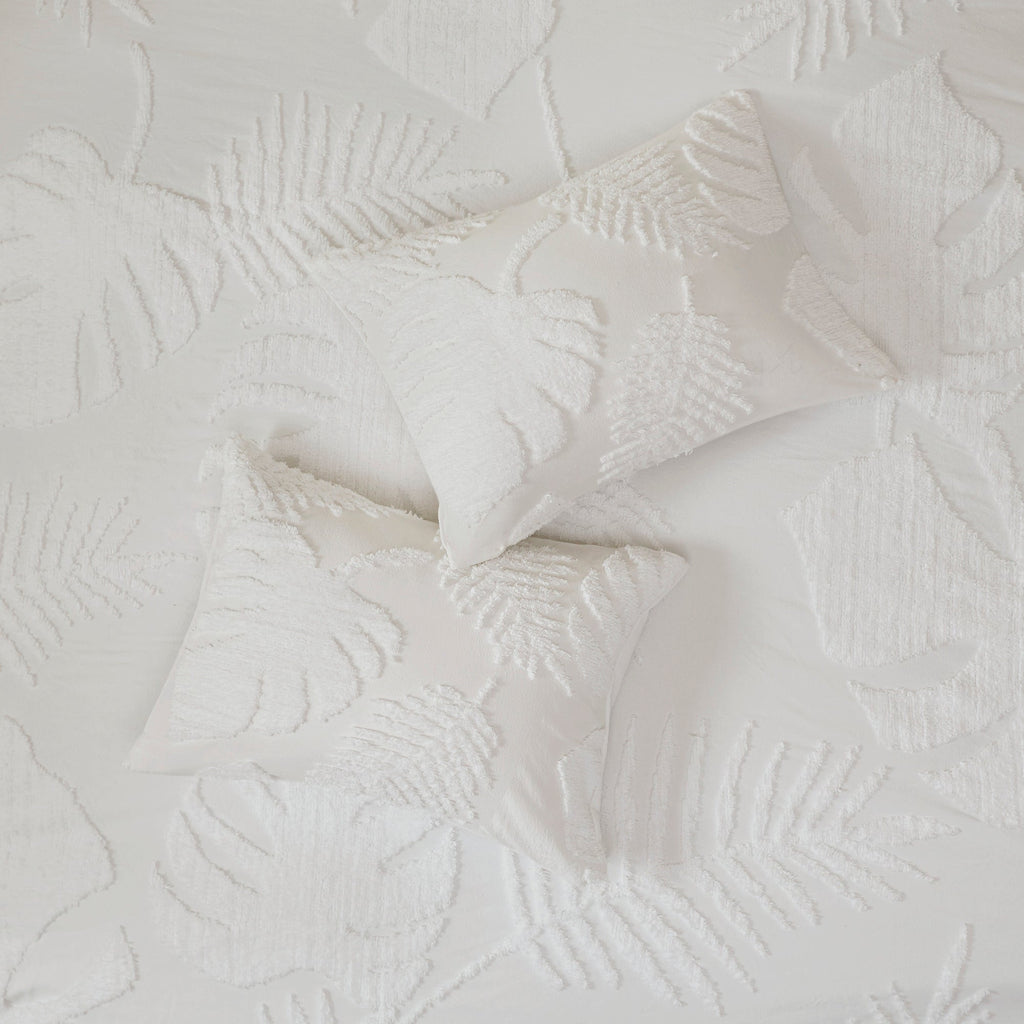 Tufted Cotton Chenille Palm Comforter Set with Palm Leaf Design - Off White