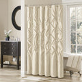 Tufted Semi-Sheer Shower Curtain with Textured Detail - Beige