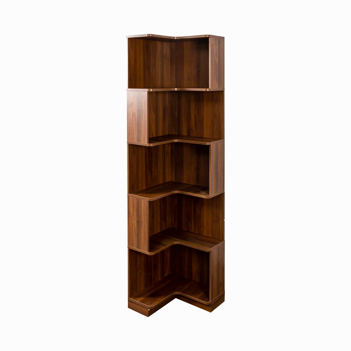 5 Tier Corner Book Shelf with Durable Melamine Finish - Neutral Wood