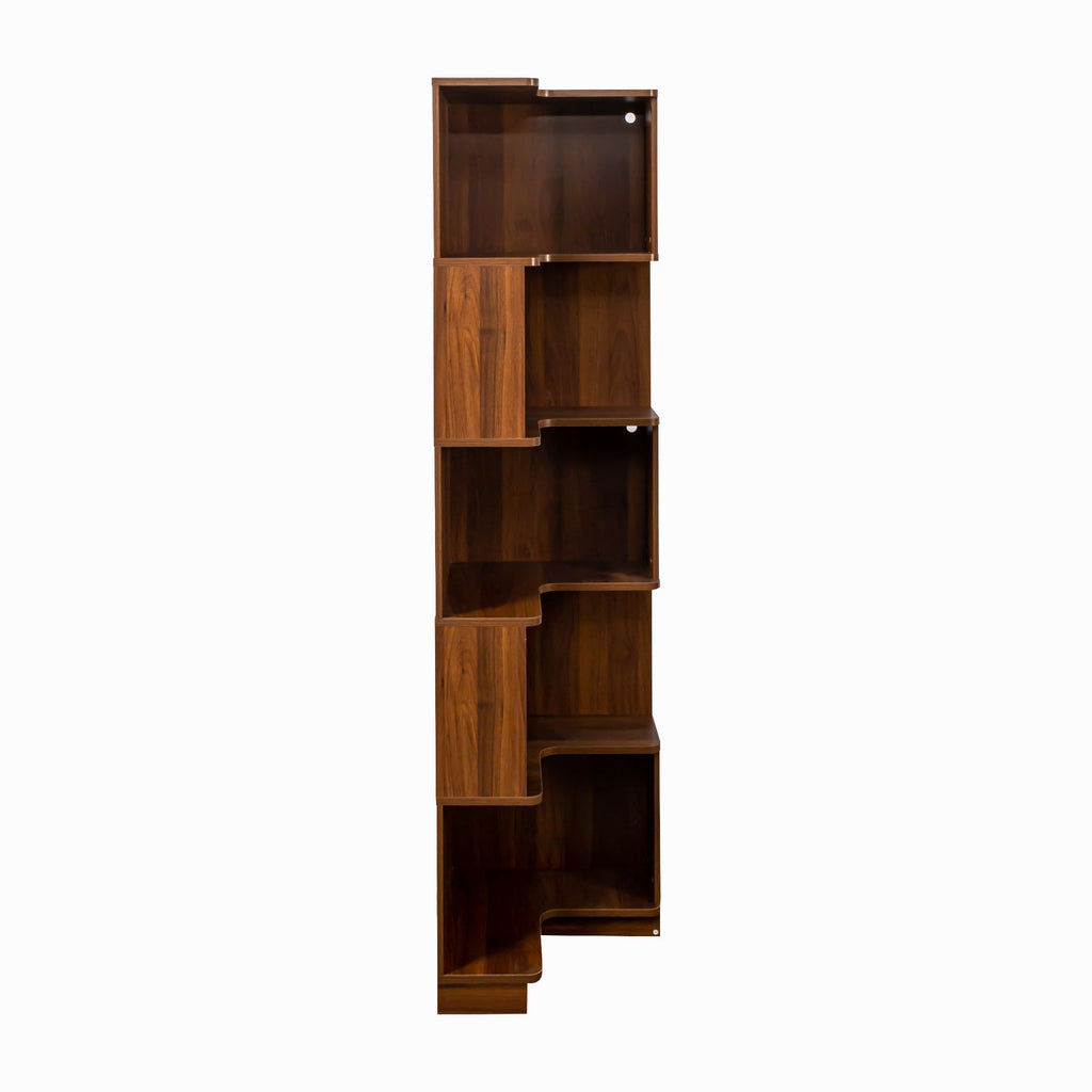 5 Tier Corner Book Shelf with Durable Melamine Finish - Neutral Wood