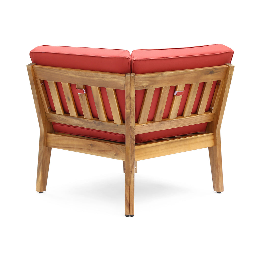 Acacia Wood Sectional Sofa Set with Water-Resistant Cushions - Teak & Red