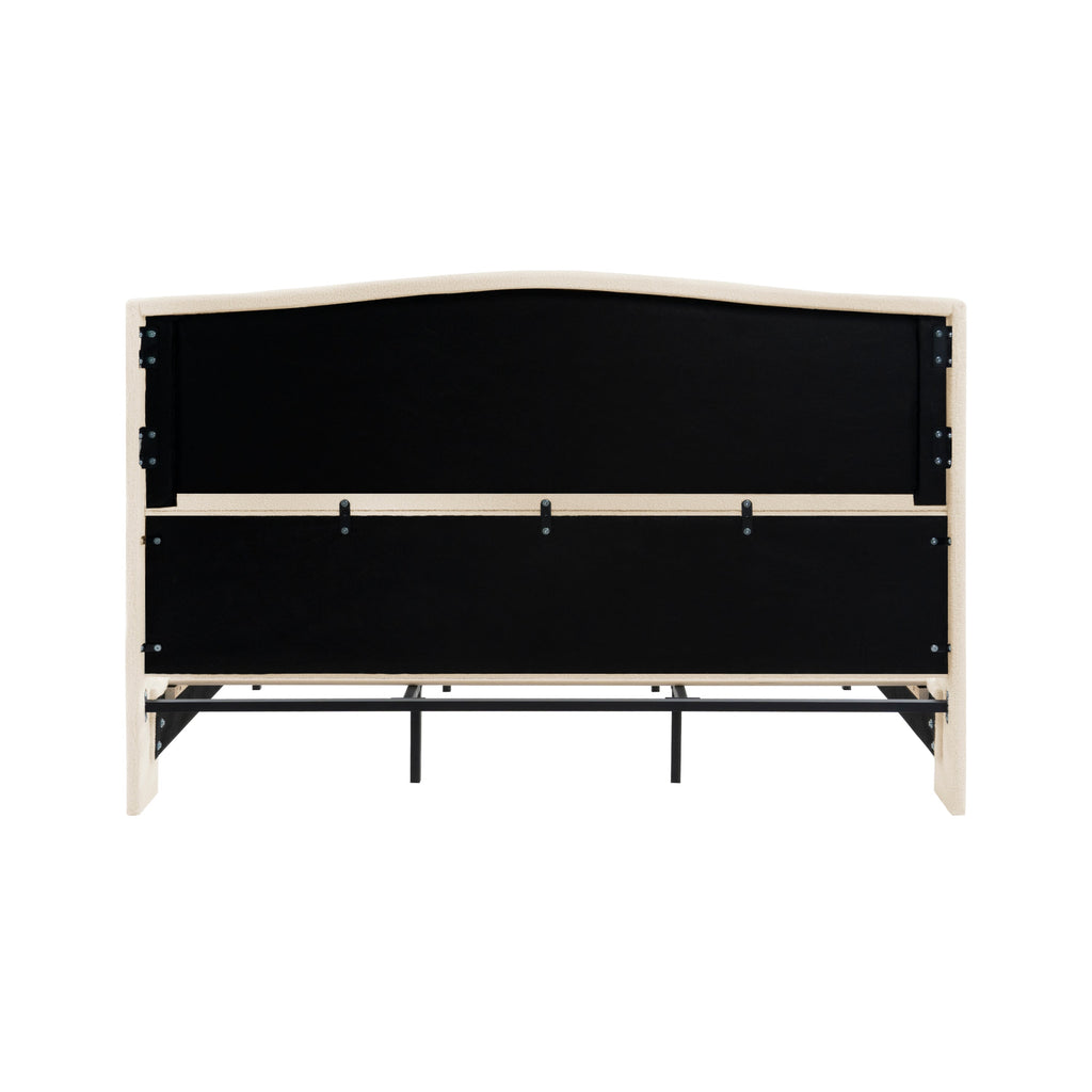 King Size Bed Frame with Upholstered Teddy Velvet Headboard - White