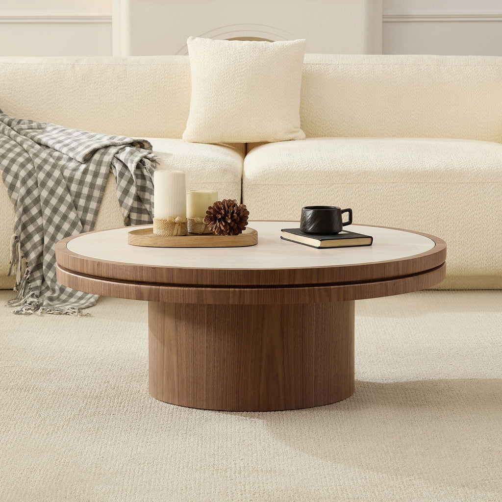 Walnut Coffee Table with Sintered Stone Top - 35.43 Inch