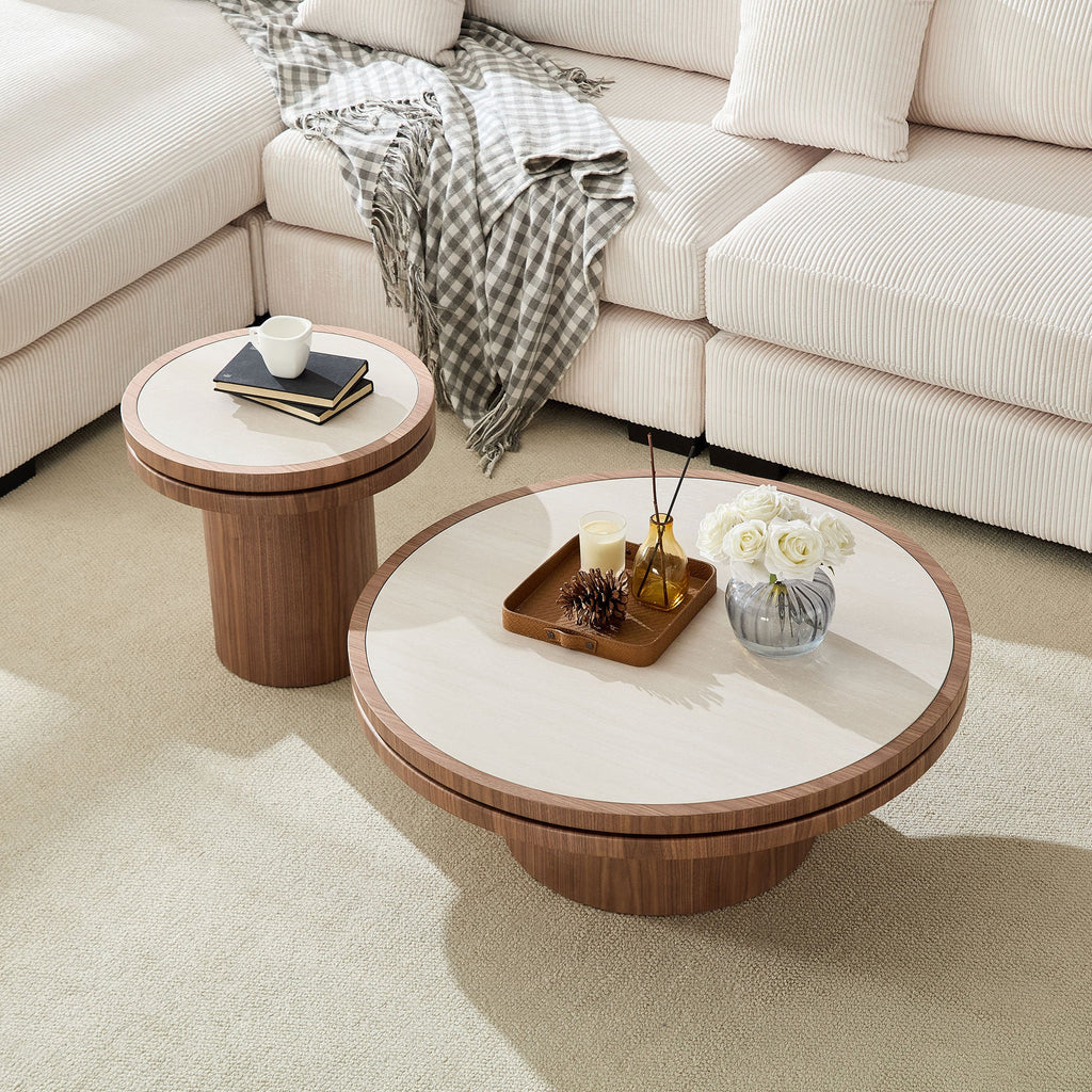 Walnut Coffee Table with Sintered Stone Top - 35.43 Inch