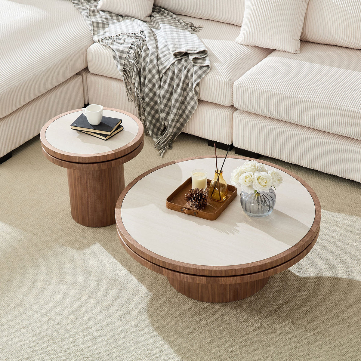 Walnut Coffee Table with Sintered Stone Top - 35.43 Inch