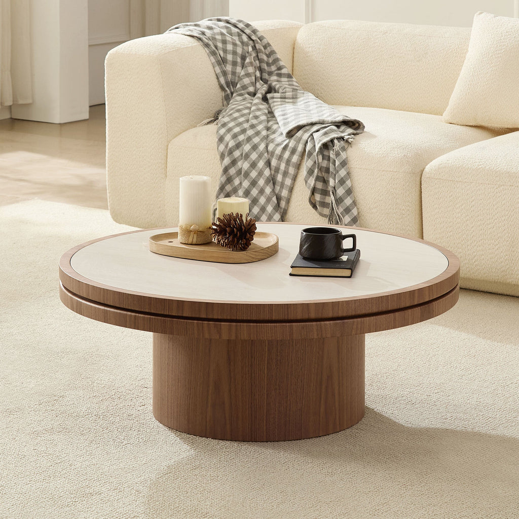 Walnut Coffee Table with Sintered Stone Top - 35.43 Inch