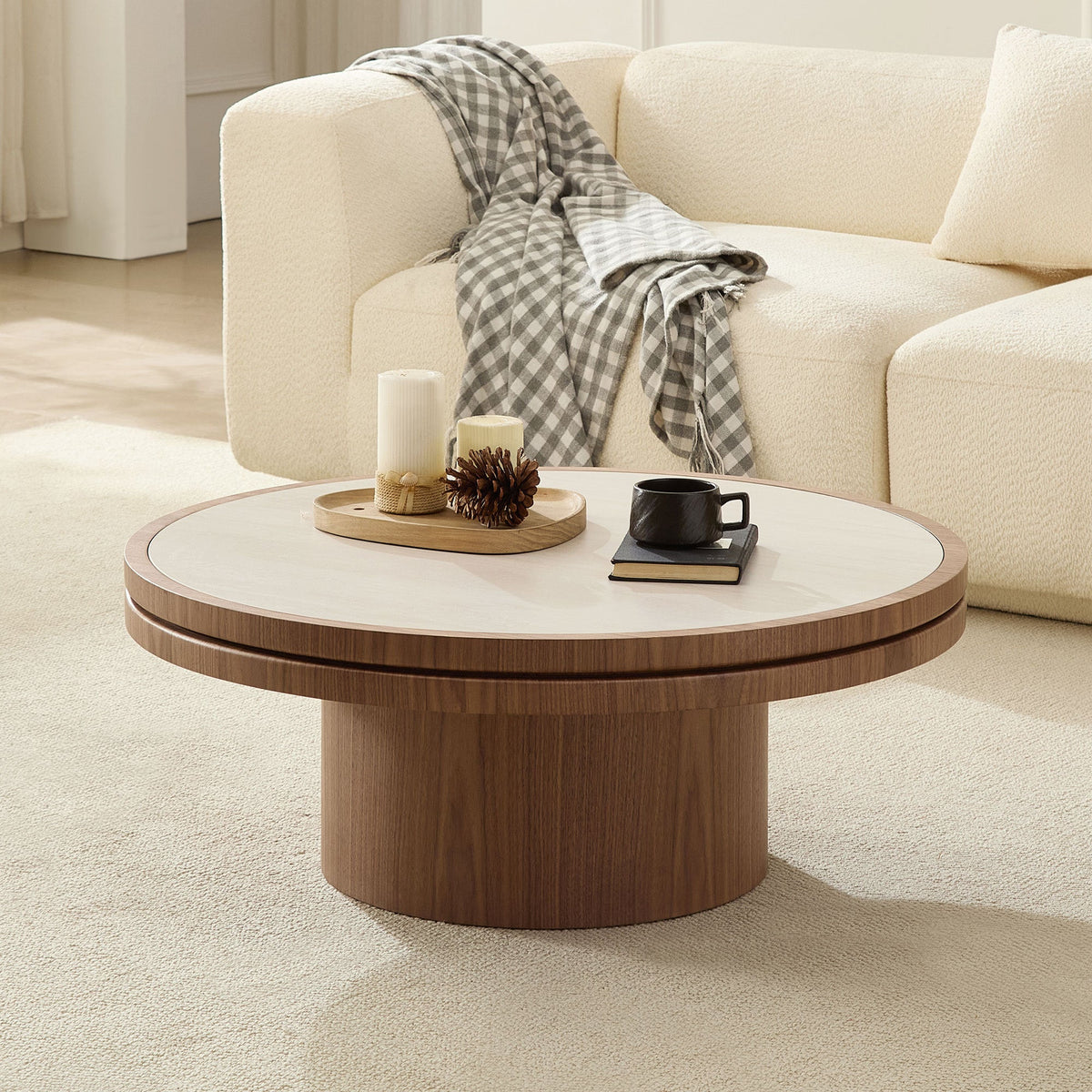 Walnut Coffee Table with Sintered Stone Top - 35.43 Inch