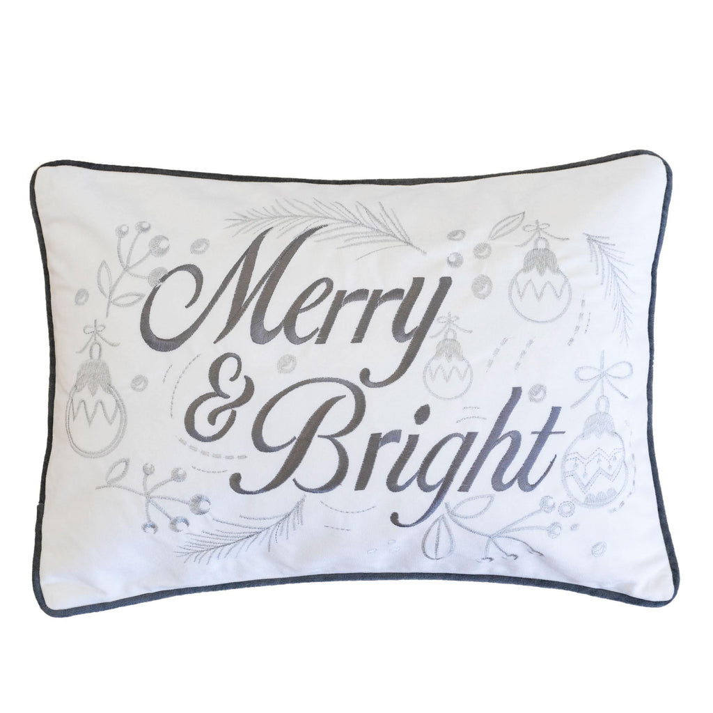 Christmas Throw Pillow with Silver Embroidery – White & Silver