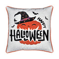 Embroidered Halloween Pumpkin Accent Pillow with Festive Detailing - Neutral