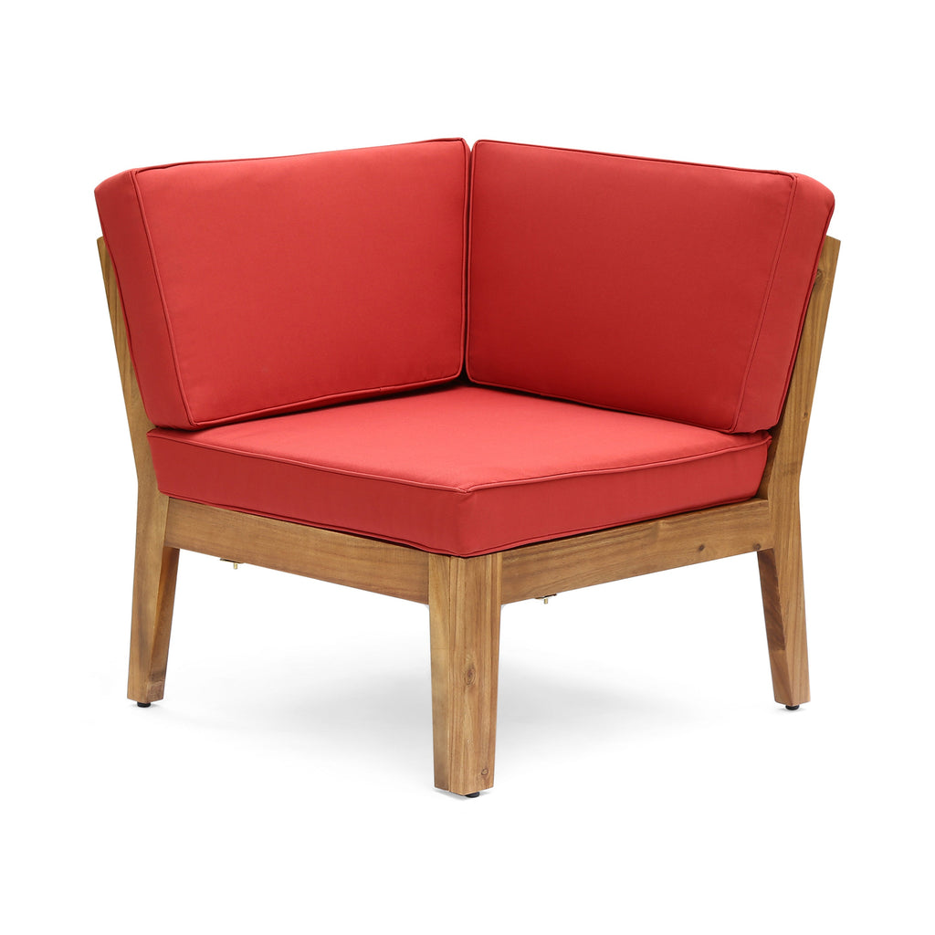 Acacia Wood Sectional Sofa Set with Water-Resistant Cushions - Teak & Red