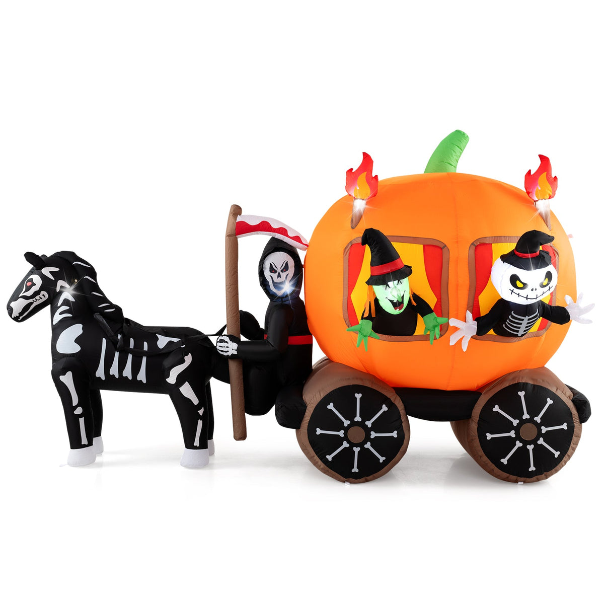 10.2 Feet Long Halloween Inflatable Carriage with Pumpkin and 2 Ghosts