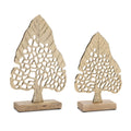 Modern Metal Leaf Tree on Wood Base (Set of 2)