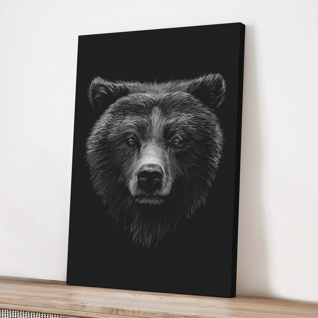 Animals Forest Bear Monochrome Canvas Wall Art