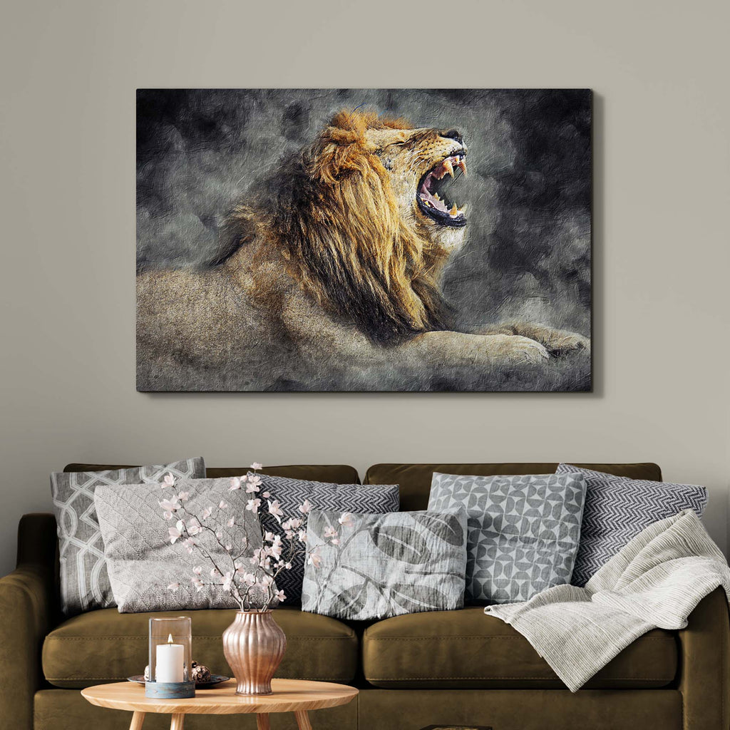Lion Yawn Painting Canvas Wall Art