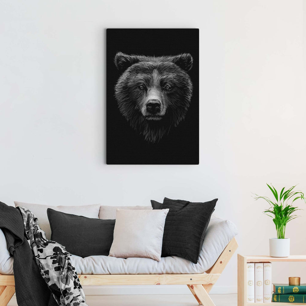 Animals Forest Bear Monochrome Canvas Wall Art
