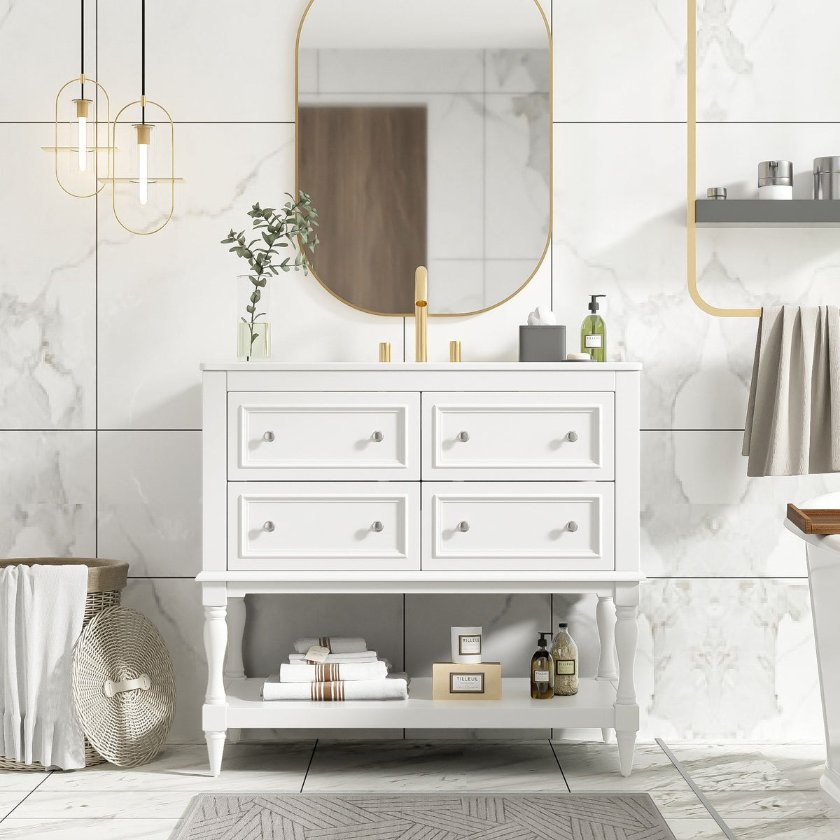 36" Bathroom Vanity Cabinet with Undermount Sink and 4 Drawers - Beige, Black, White