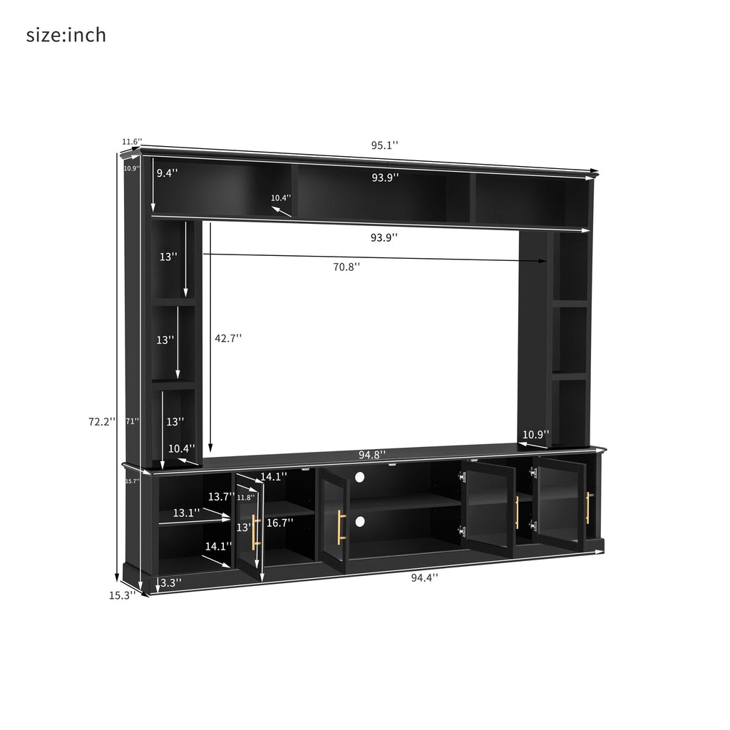 All-In-One Entertainment Center with Tempered Glass Doors - Black or White