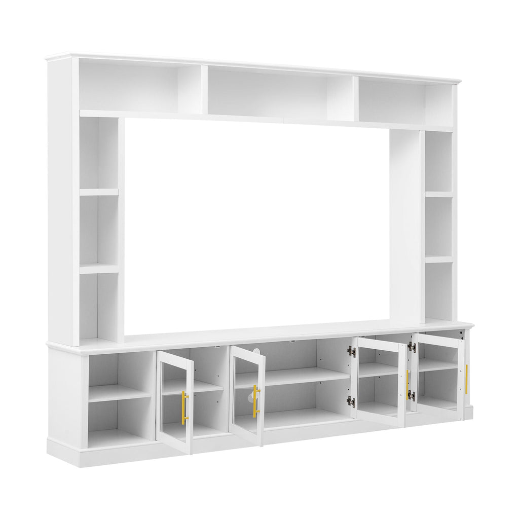All-In-One Entertainment Center with Tempered Glass Doors - Black or White