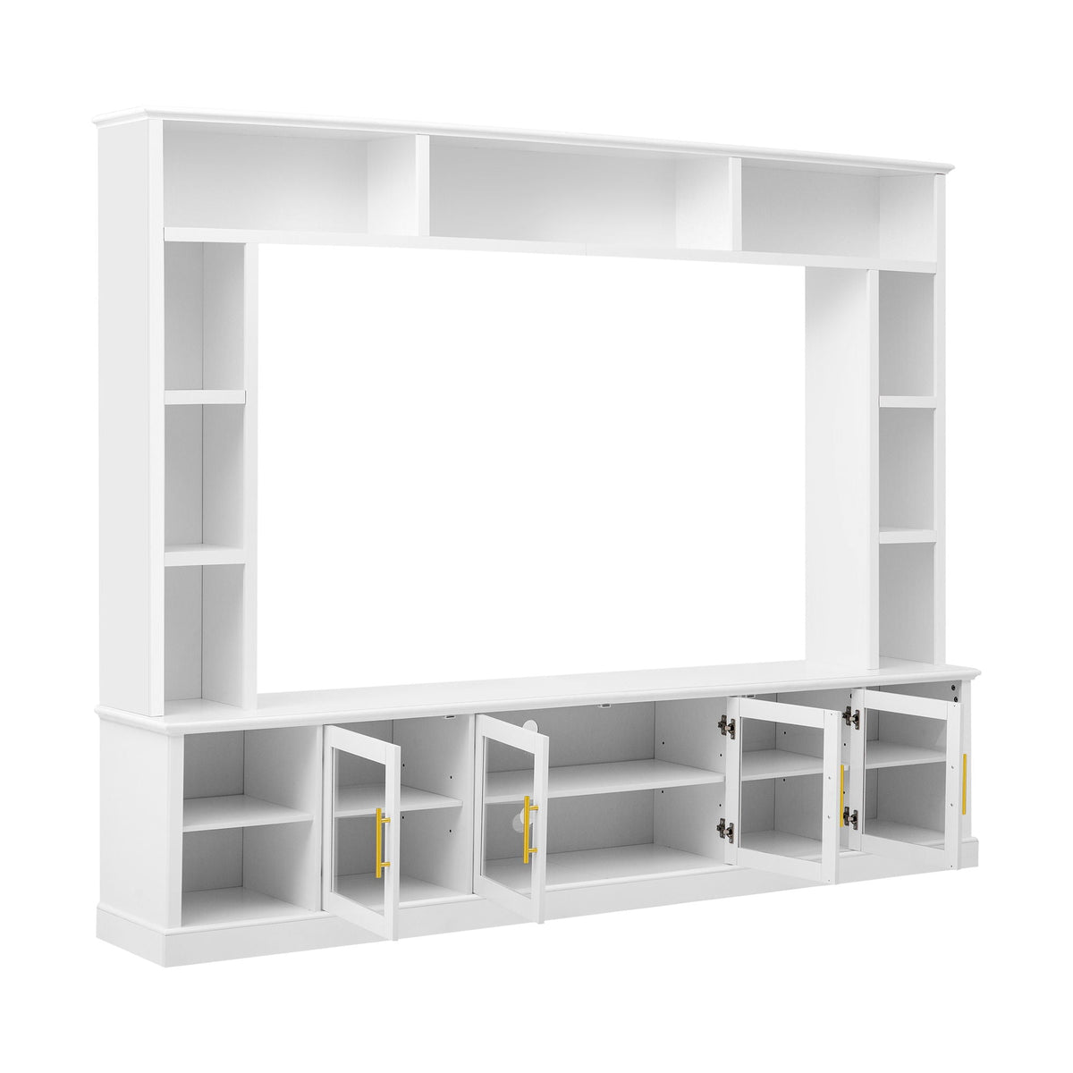 All-In-One Entertainment Center with Tempered Glass Doors - Black or White