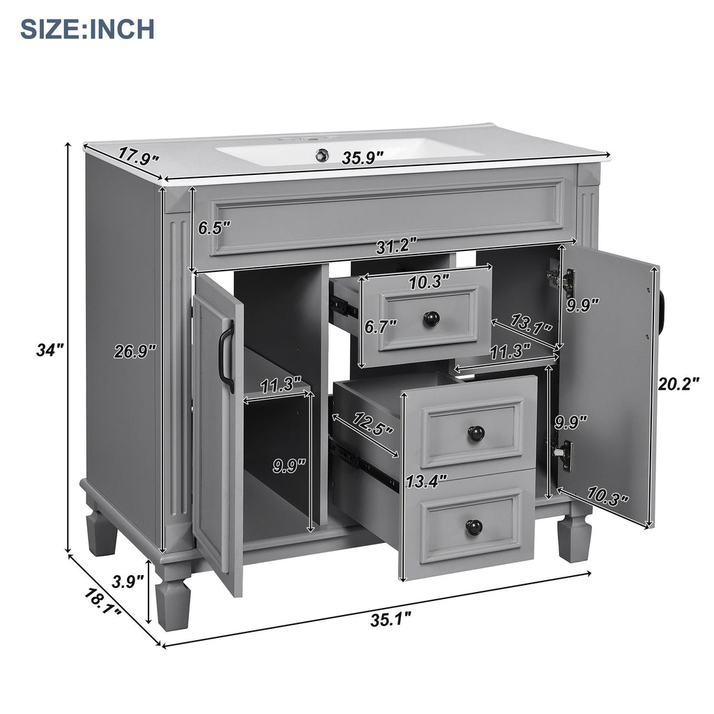 Bathroom Vanity with Sink and Mirror Cabinet with Soft-Closing Doors - Black, Blue, White, Dark Gray