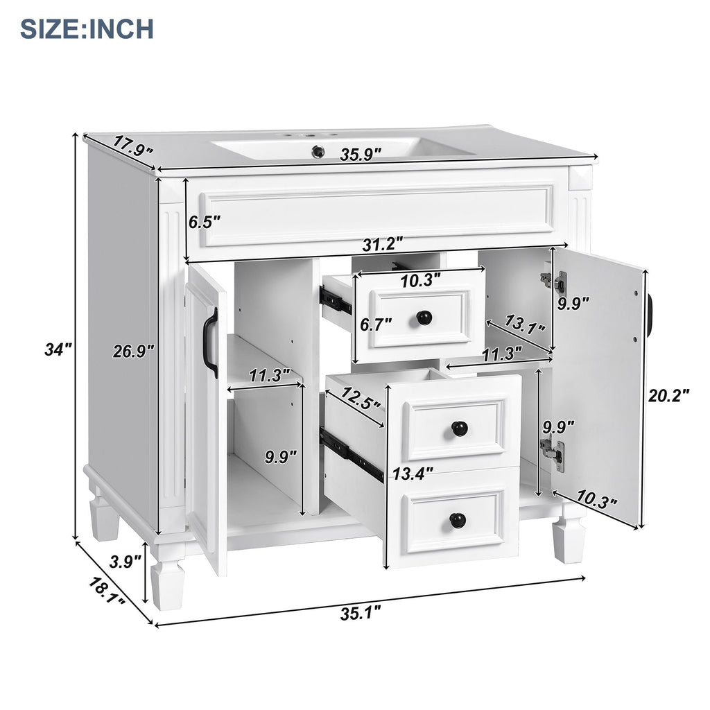 Bathroom Vanity with Sink and Mirror Cabinet with Soft-Closing Doors - Black, Blue, White, Dark Gray