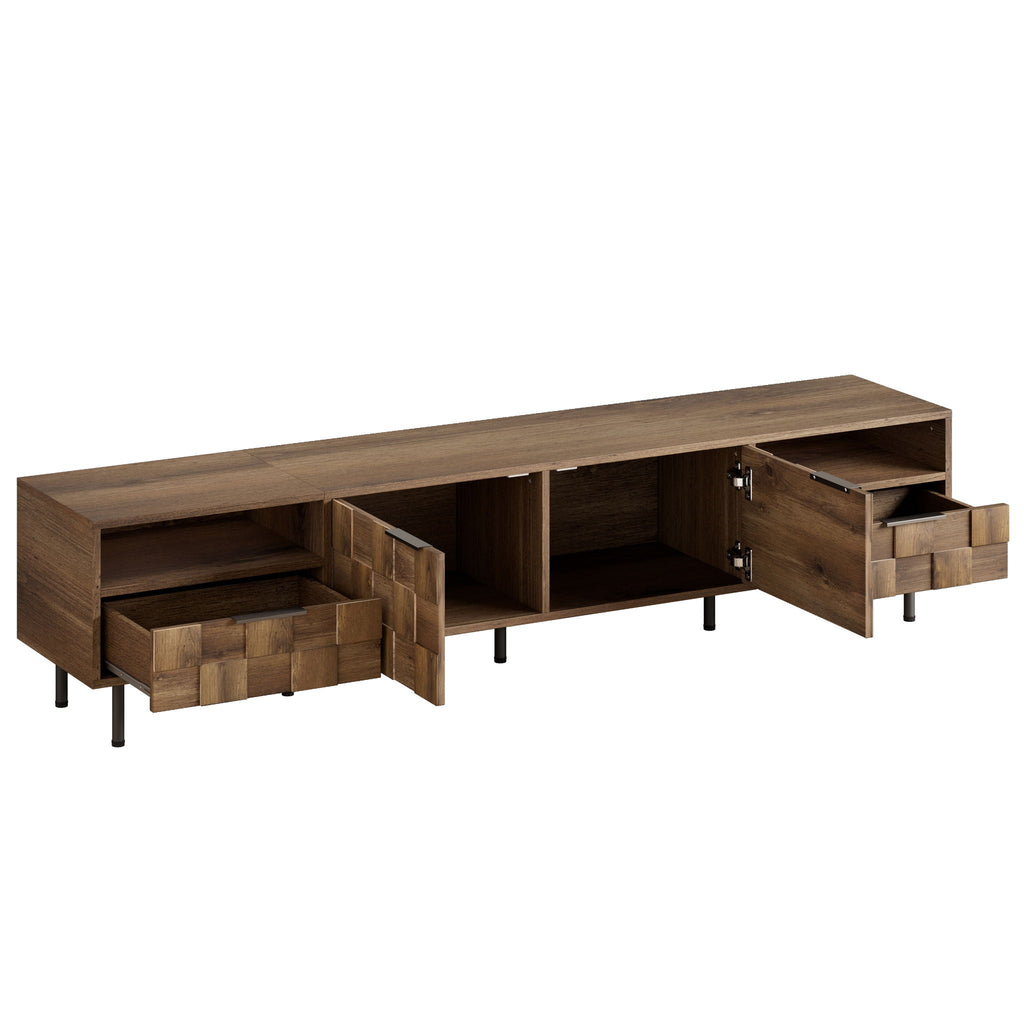 Natural Finish TV Stand with 2 Drawers for TVs Up to 85"