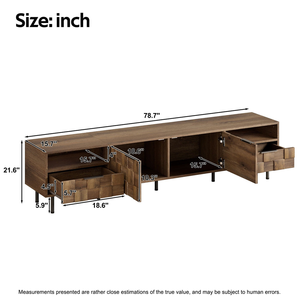 Natural Finish TV Stand with 2 Drawers for TVs Up to 85"