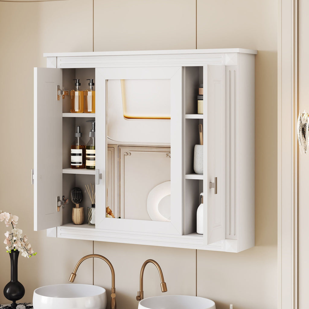 Wall Mounted Bathroom Cabinet with 5 Adjustable Shelves and Mirror - Black or White