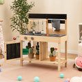 Mud Kitchen Playset Kids Play Kitchen Outdoor with 2 Removable Sinks-Natural