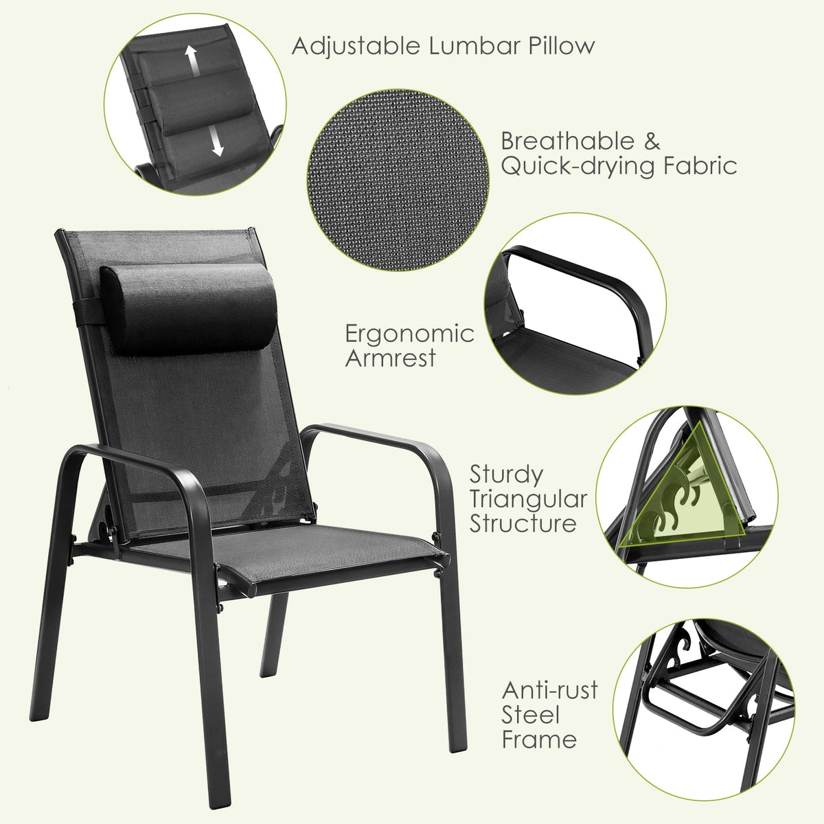 3 Pieces Patio Bistro Furniture Set with Adjustable Backrest