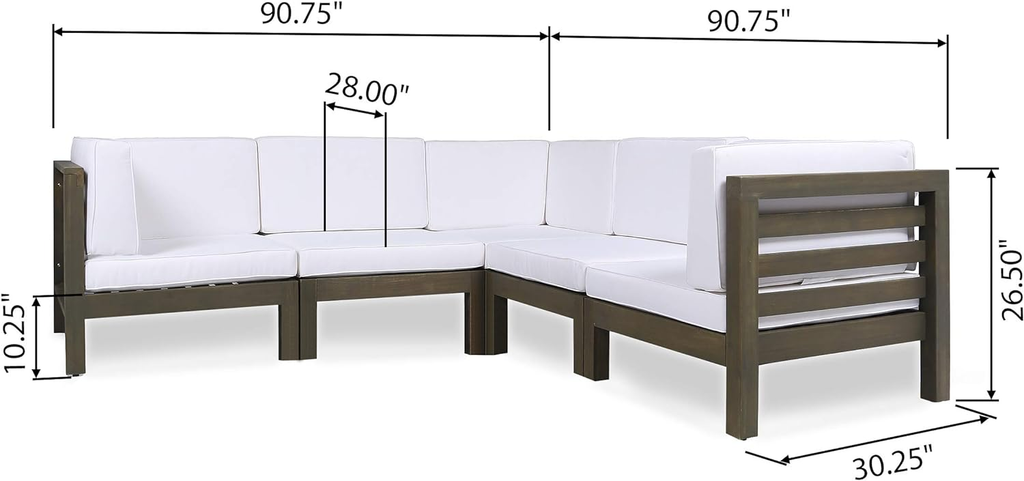 Oana 5-Piece V Shape Sofa Set - White