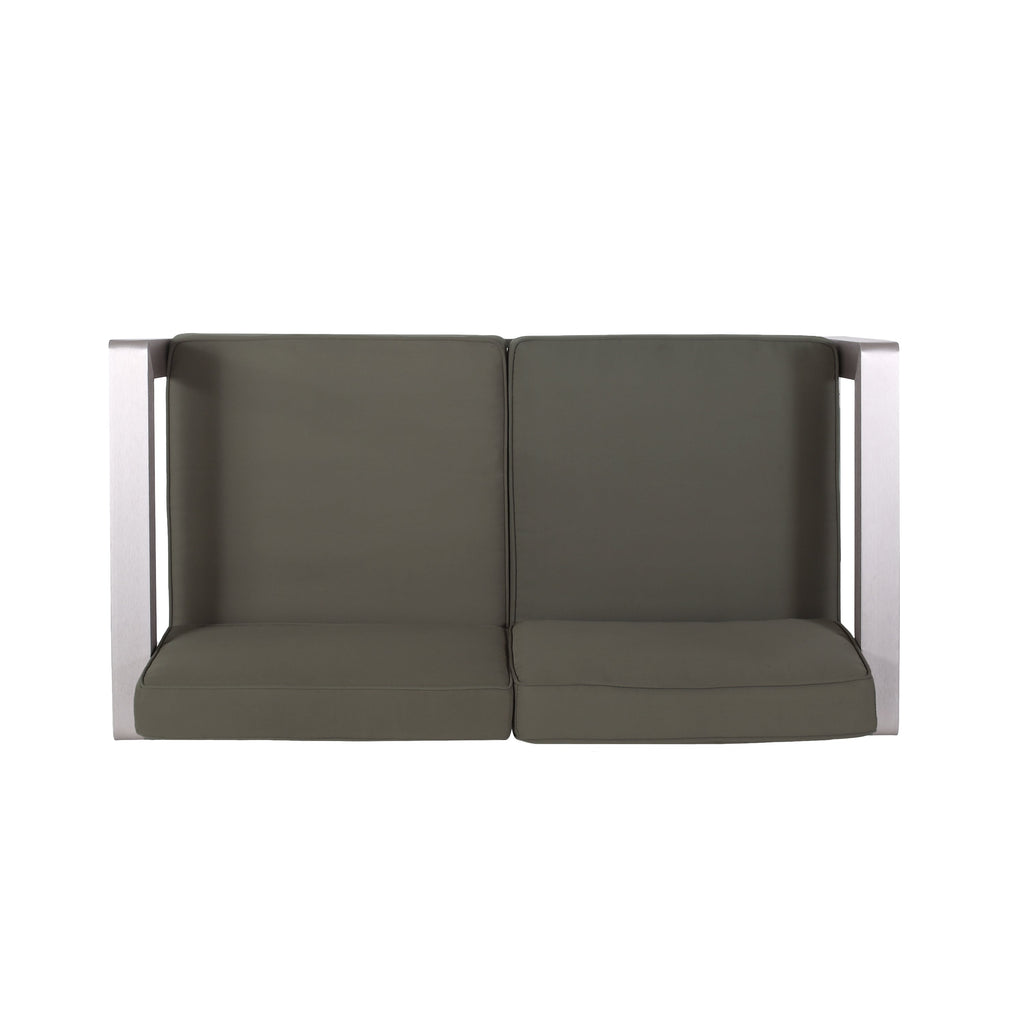 Outdoor Aluminum Loveseat with Deep Cushions - Silver