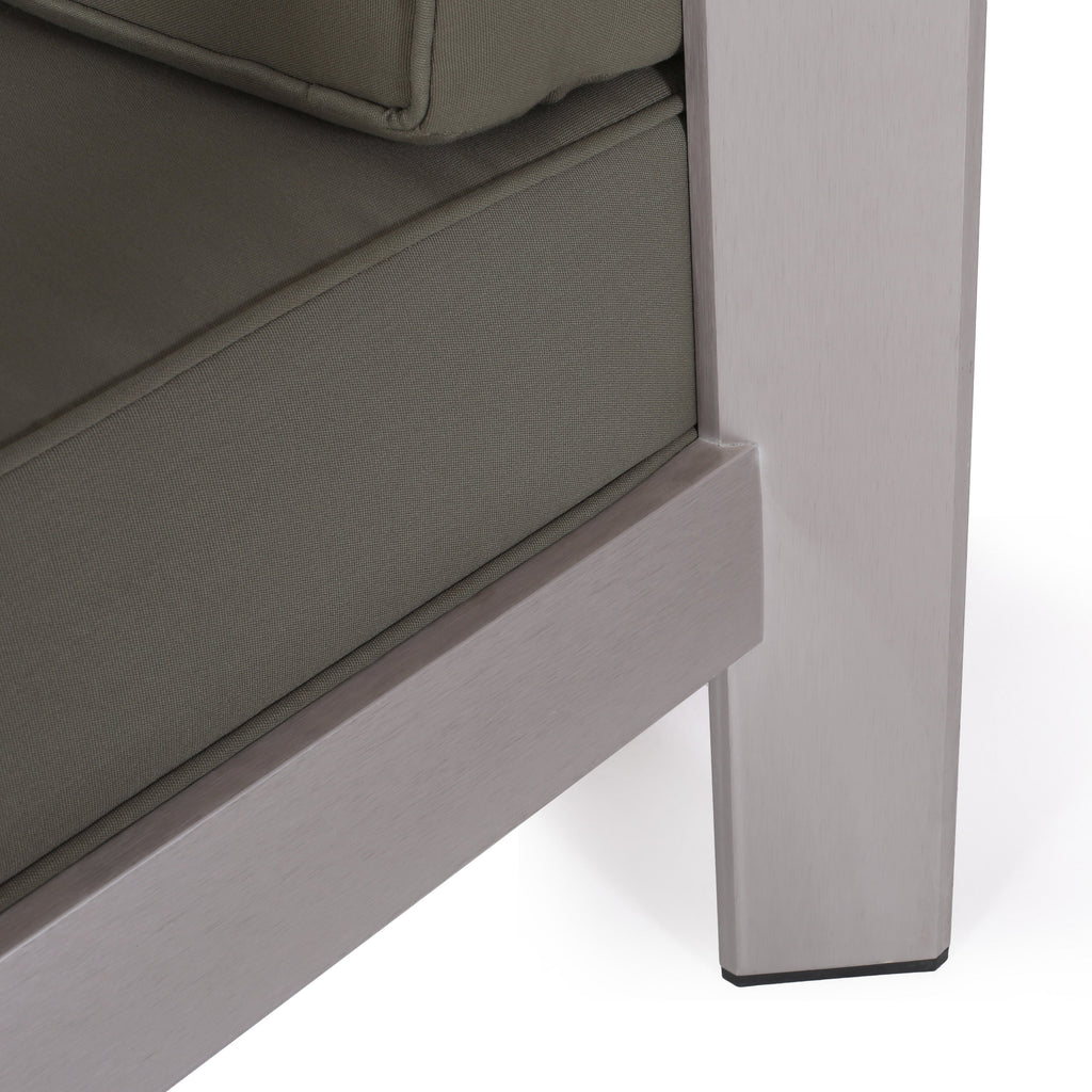 Outdoor Aluminum Loveseat with Deep Cushions - Silver