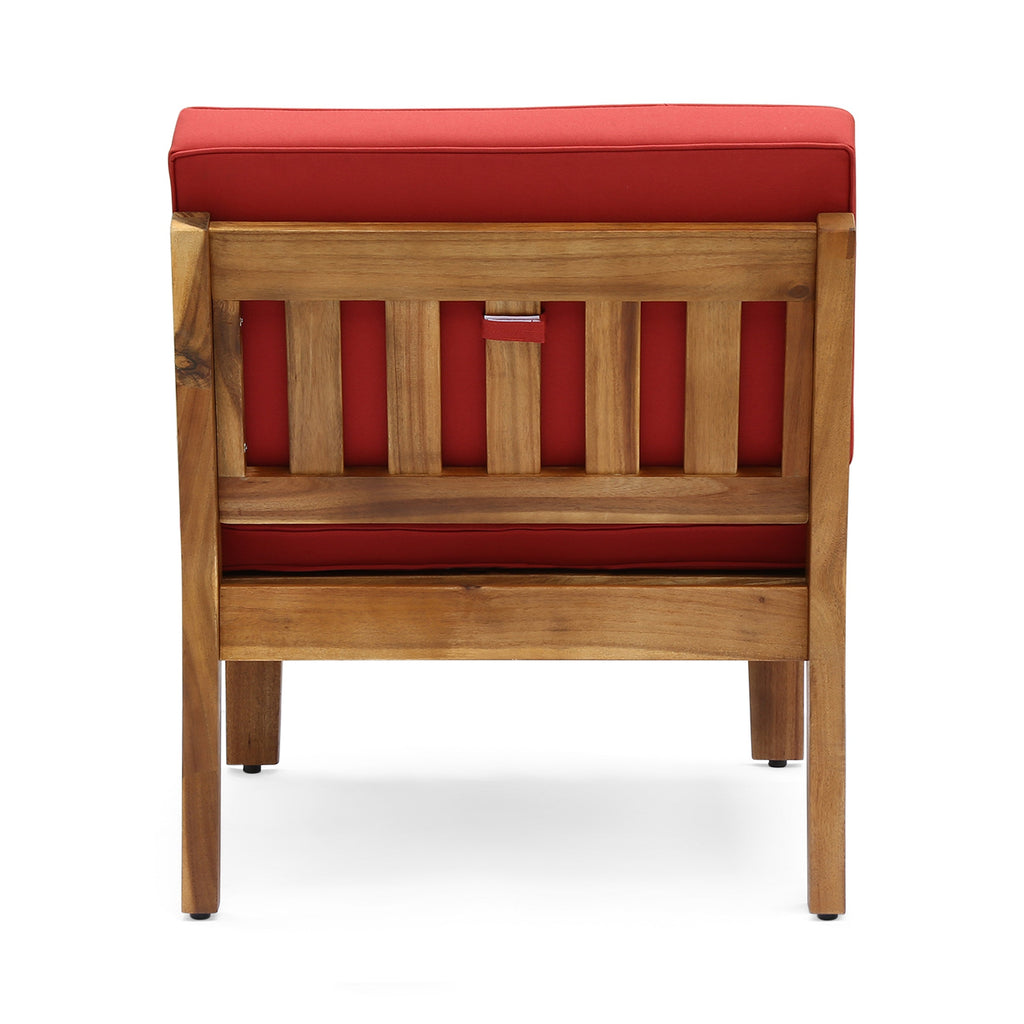 Acacia Wood Sectional Sofa Set with Water-Resistant Cushions - Teak & Red