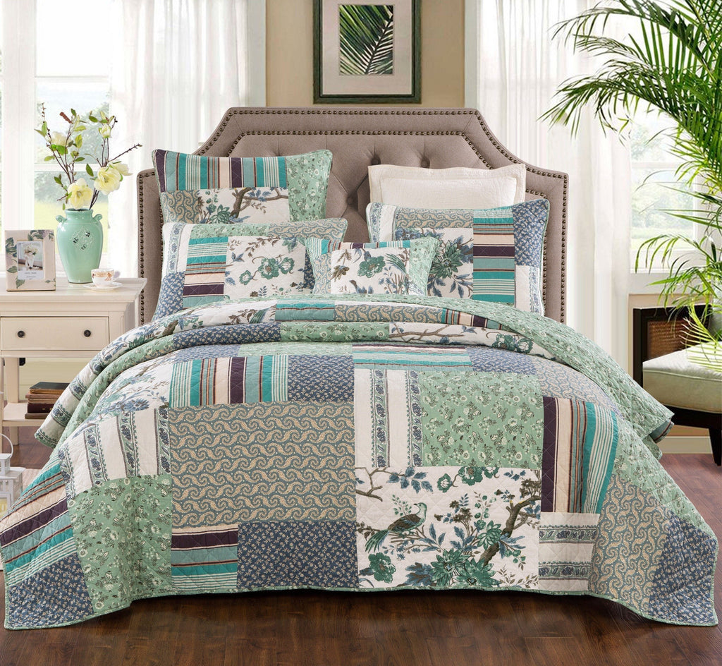 Tache Cotton Forest Glade Quilted Patchwork Bedspread Set (JHW-650)