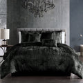 Black Crinkle Velvet Comforter Set with Plush Fill - 7 Piece