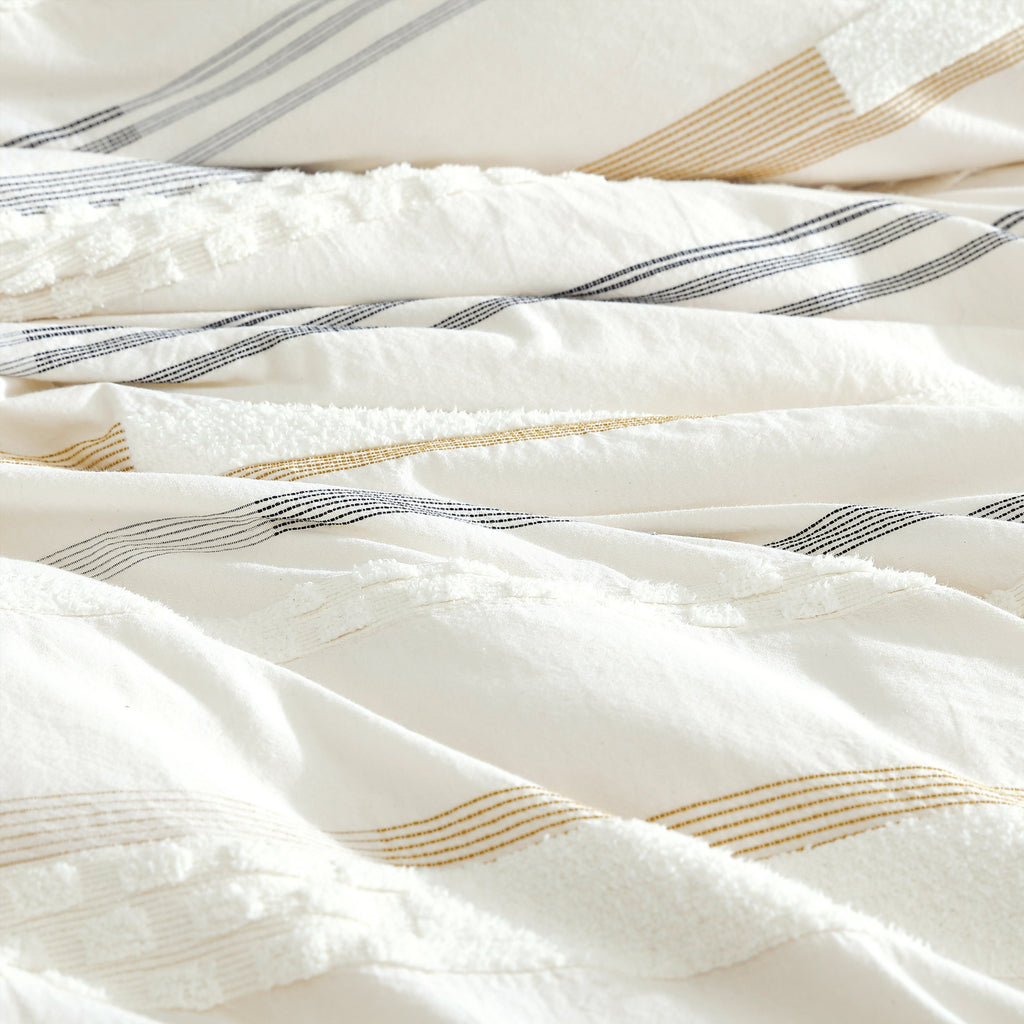 Ivory Cotton Comforter Cover Set with Decorative Pillows - King
