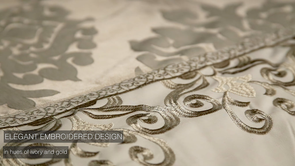 Ivory Damask Jacquard Comforter Ensemble with Embroidered Border - 9-Piece Set