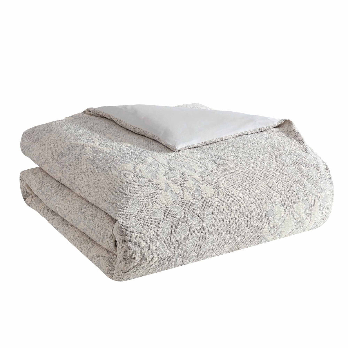 Paisley 3 Piece Ivory Cotton Matelassé Comforter Set with Breathable Weave