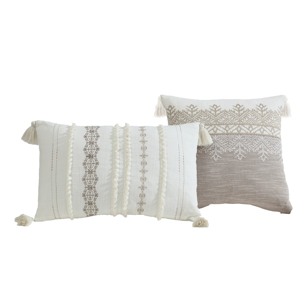 Preston 5-Piece Textured Jacquard Comforter Set with Decorative Pillows - Tan & White
