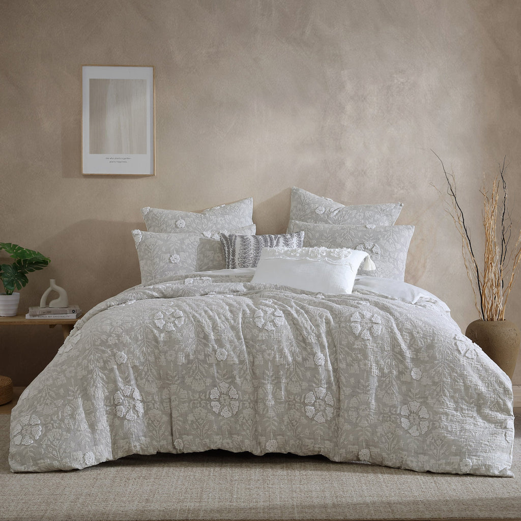 Textured Woven Jacquard Comforter Set with Cotton Face - Gray