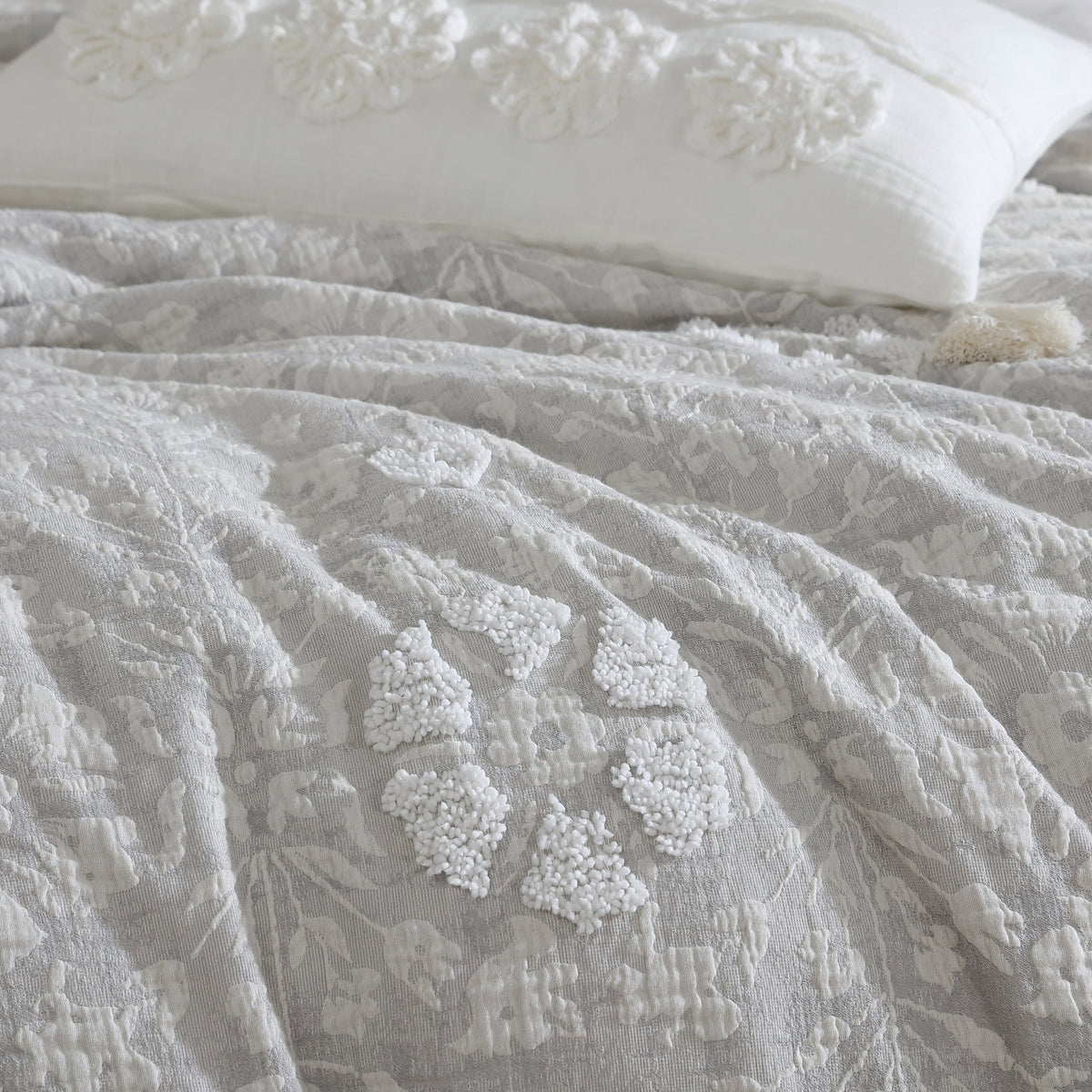 Textured Woven Jacquard Comforter Set with Cotton Face - Gray