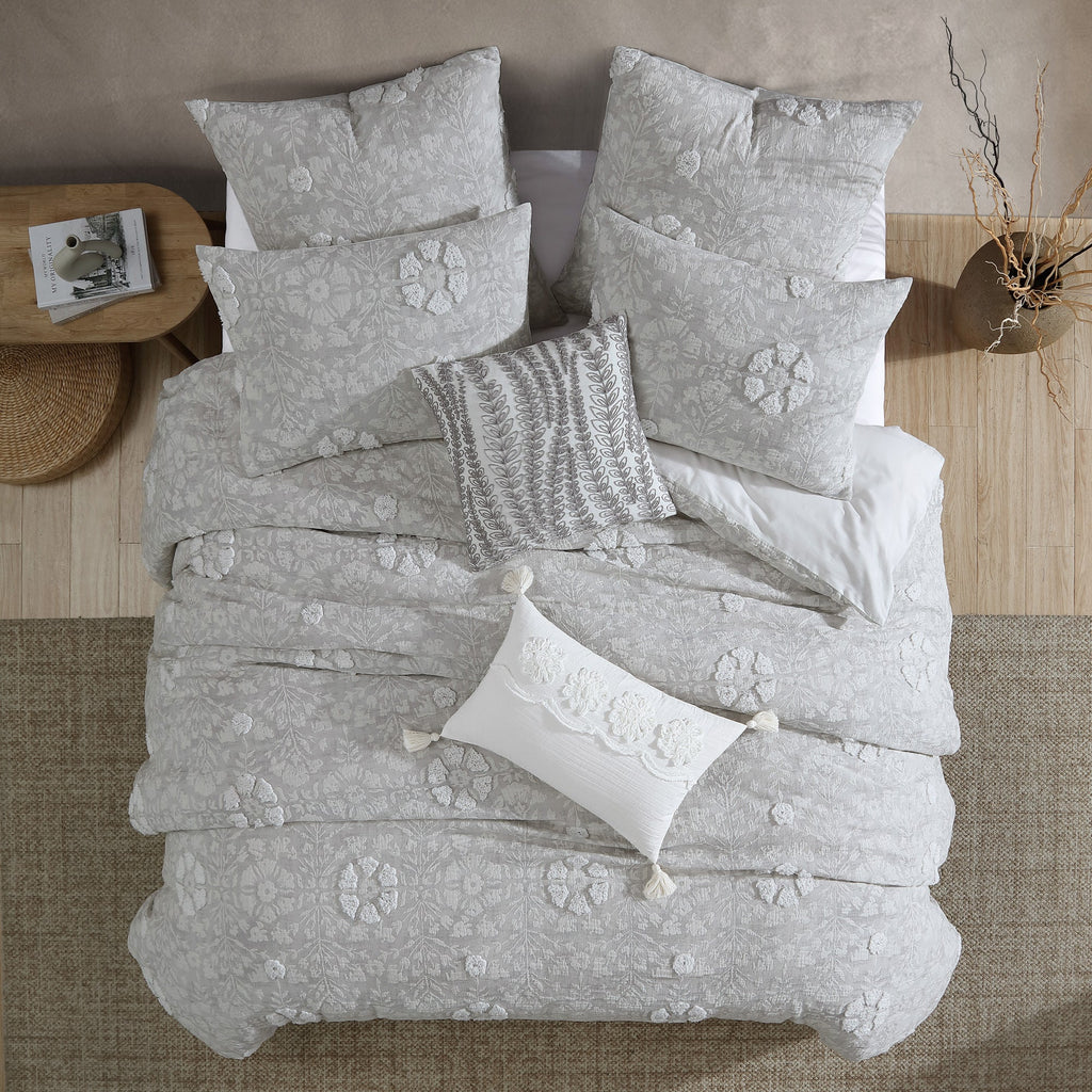 Textured Woven Jacquard Comforter Set with Cotton Face - Gray
