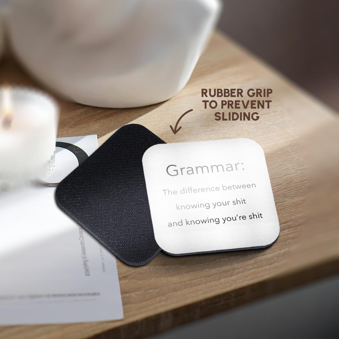 3dRose EvaDane - Funny Quotes - Grammar the difference between knowing your shit and knowing youre shit - Coasters (cst_107347)