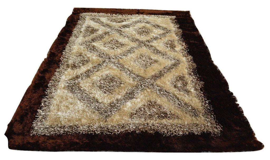 DaDa Bedding Shaggy Soft Viscose Champagne Brown Geometric Diamond Large Area Carpet Rug