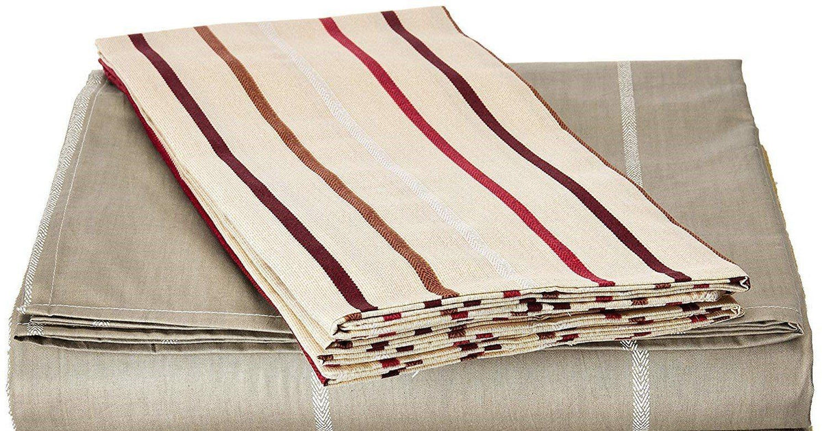 DaDa Bedding Solid Soft Multi Striped Fitted Sheet & Pillow Cases Set (FTS8293)