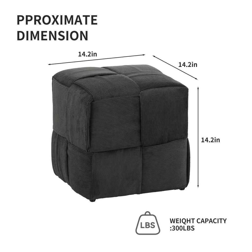 Square Ottoman Foot Rest with Woven Corduroy Design - Fabric